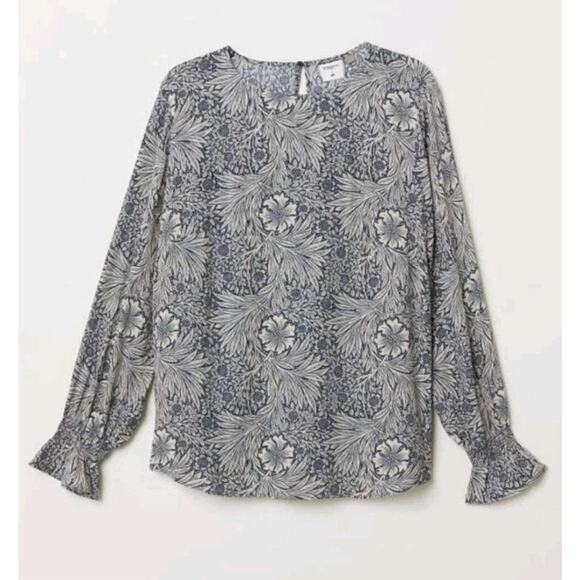 Morris & Co x H&M Womens Floral Smocked Sleeve Blouse Sz 2 Blue Romantic - Picture 8 of 10